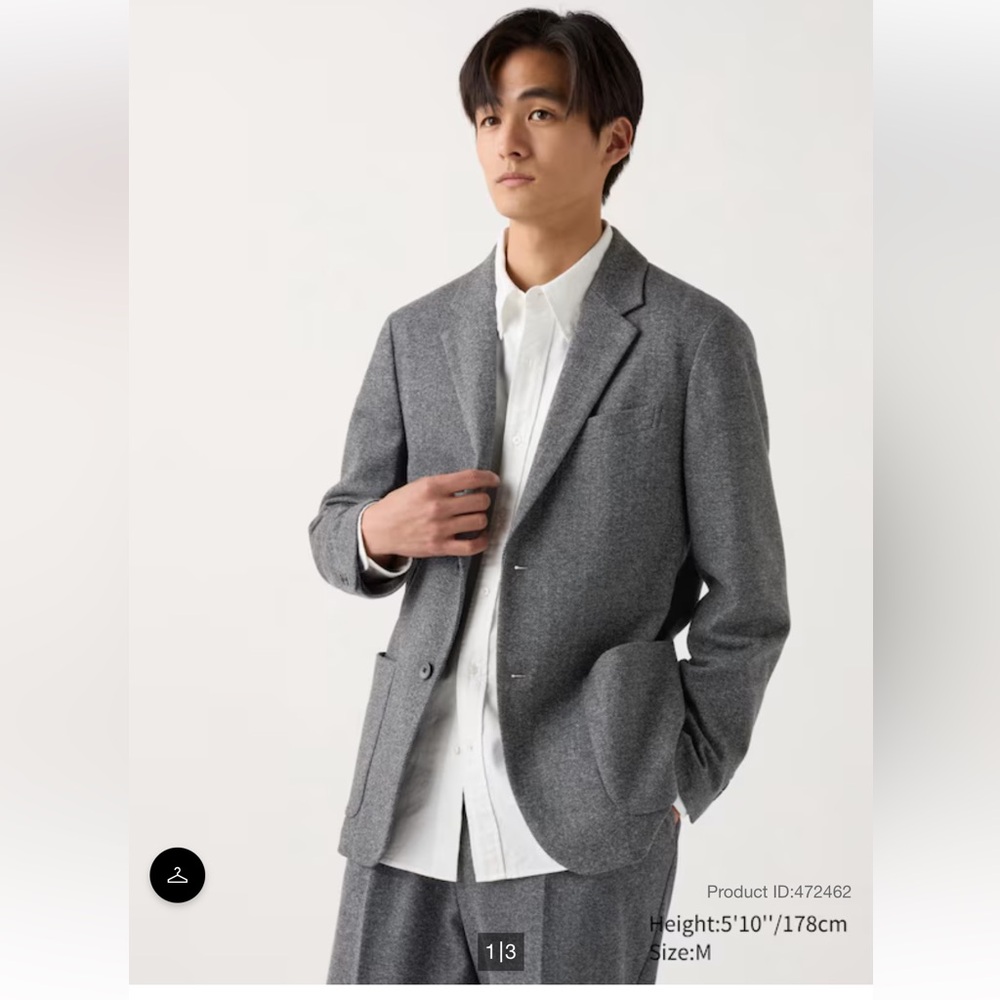 Uniqlo Comfort 2B Grey 2 Button Jersey Blazer, Large